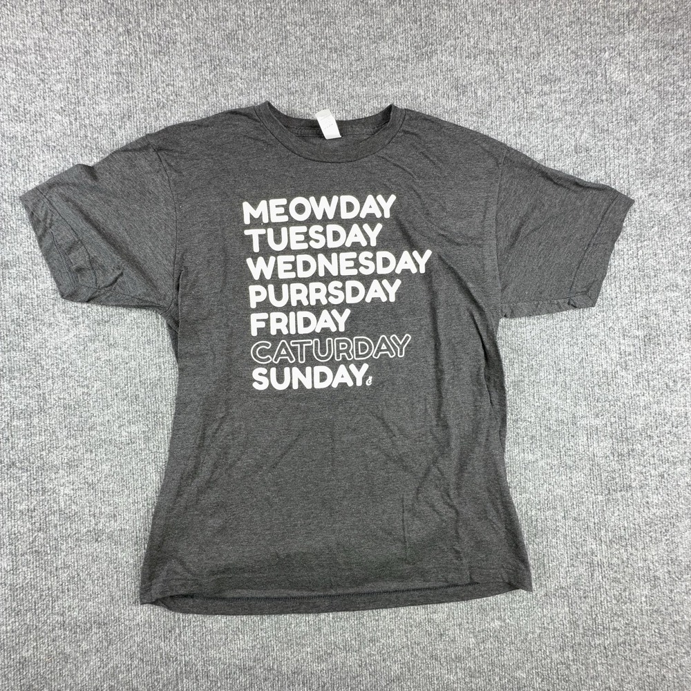 Tultex Shirt Mens Large Gray Meowday Purrsday Caturday Funny Cat Graphic Tee